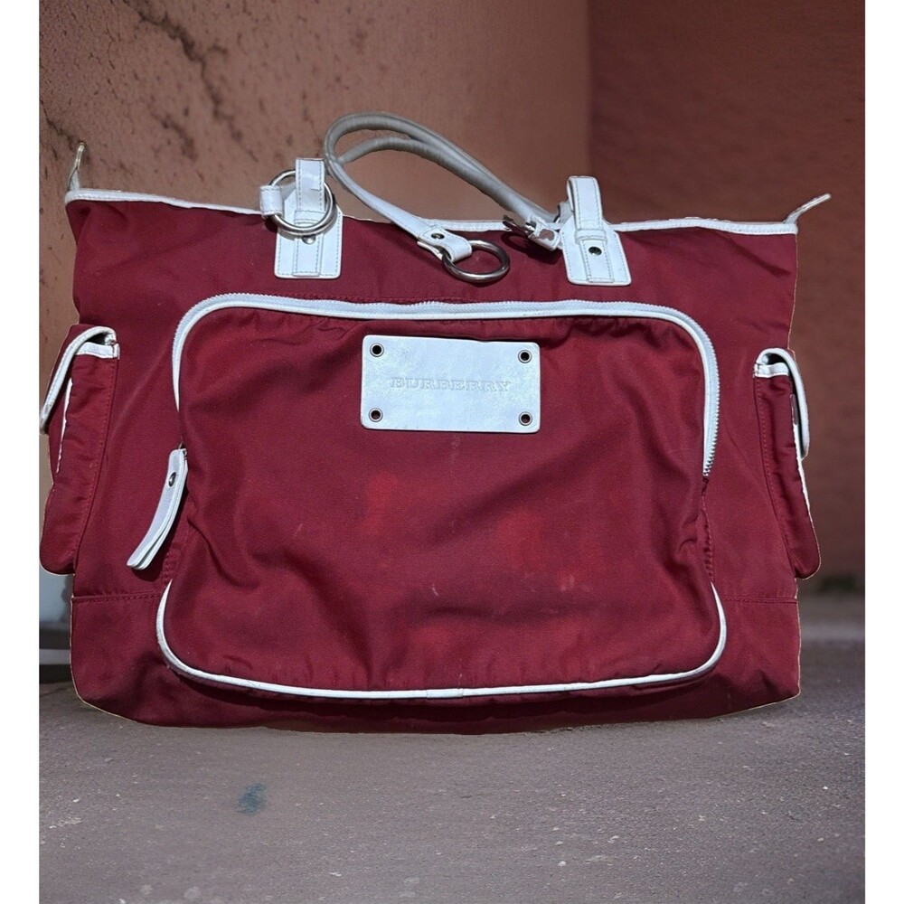 Burberry w/Top Handles Large Tote Diaper Bag Crimson Red ***PROJECT BAG *** POOR